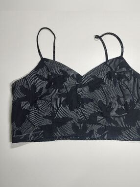 Universal Thread Crop Top Large Black White Floral Print Smocked Back Cami Tank